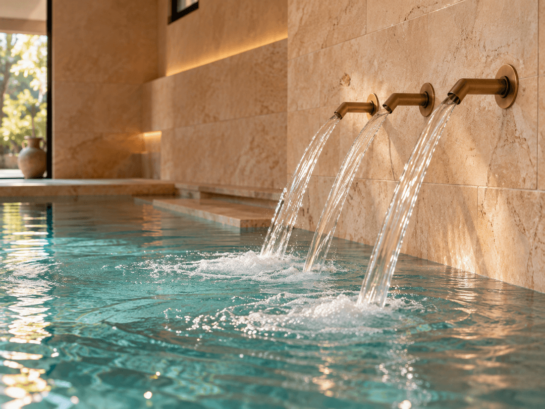 Jets de hidromasaje de la piscina interior climatizada de SOMA Spa by GHILEN, en Mar de las Pampas.